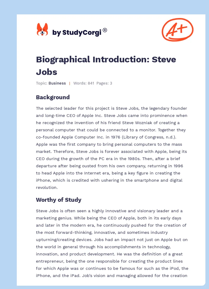 Biographical Introduction: Steve Jobs. Page 1