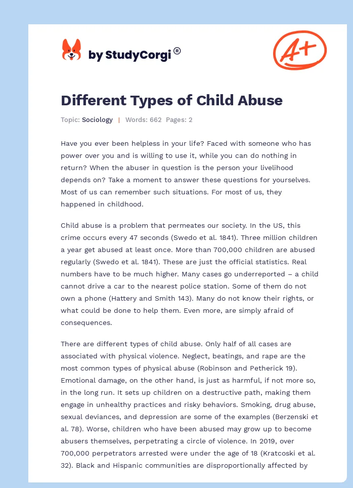 Different Types of Child Abuse. Page 1