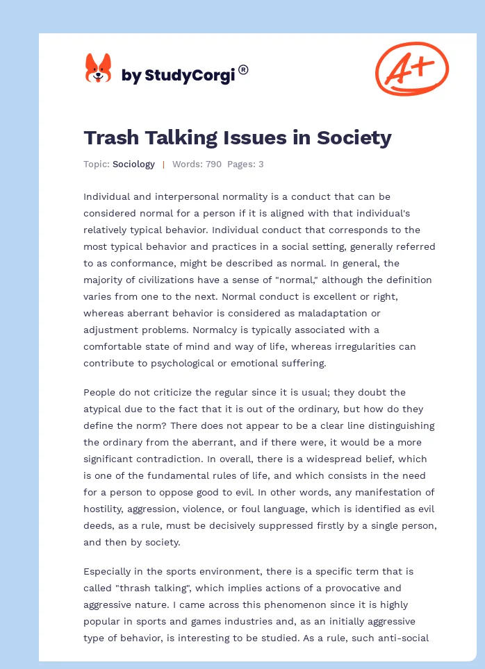 Trash Talking Issues in Society. Page 1
