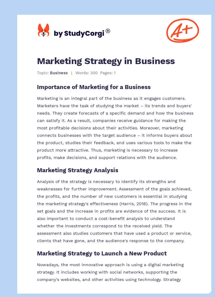 Marketing Strategy in Business. Page 1