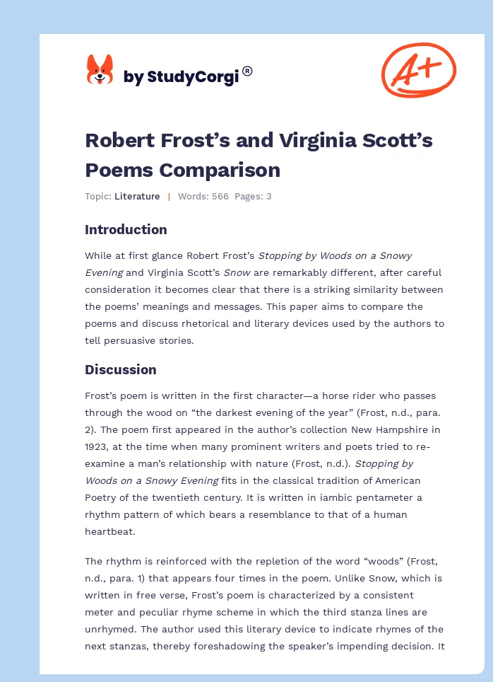 Robert Frost’s and Virginia Scott’s Poems Comparison. Page 1