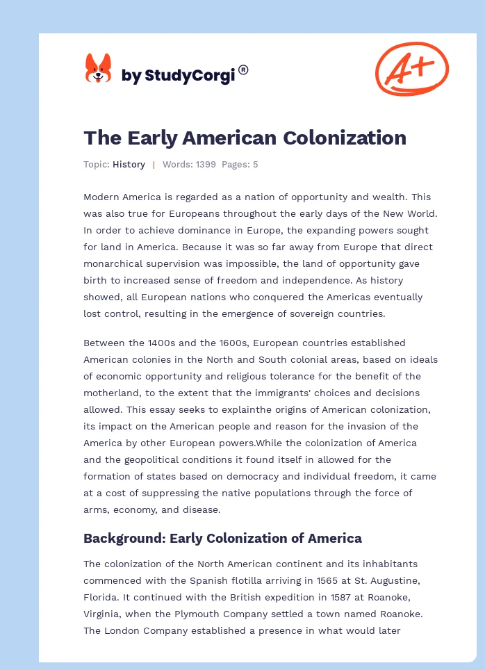 The Early American Colonization. Page 1