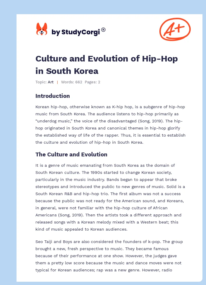 Culture and Evolution of Hip-Hop in South Korea. Page 1