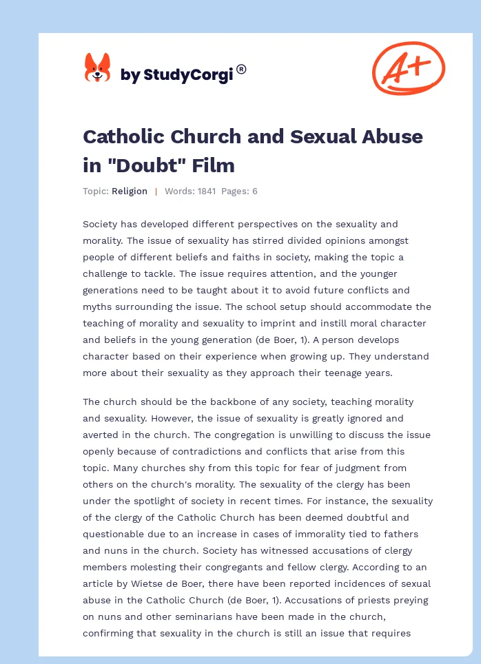 Catholic Church and Sexual Abuse in "Doubt" Film. Page 1