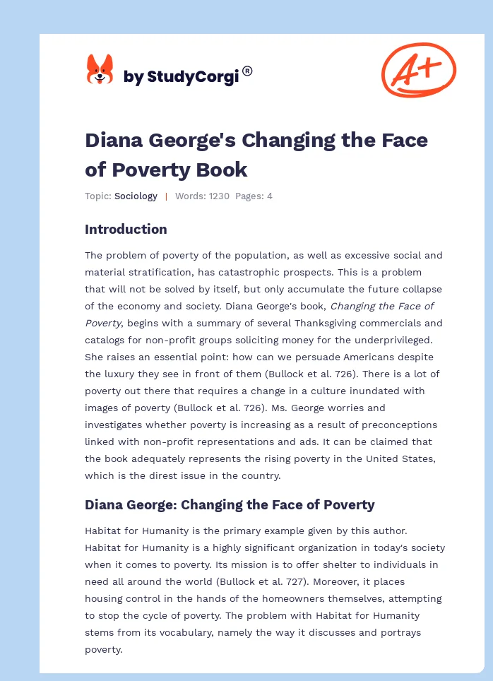 Diana George's Changing the Face of Poverty Book. Page 1