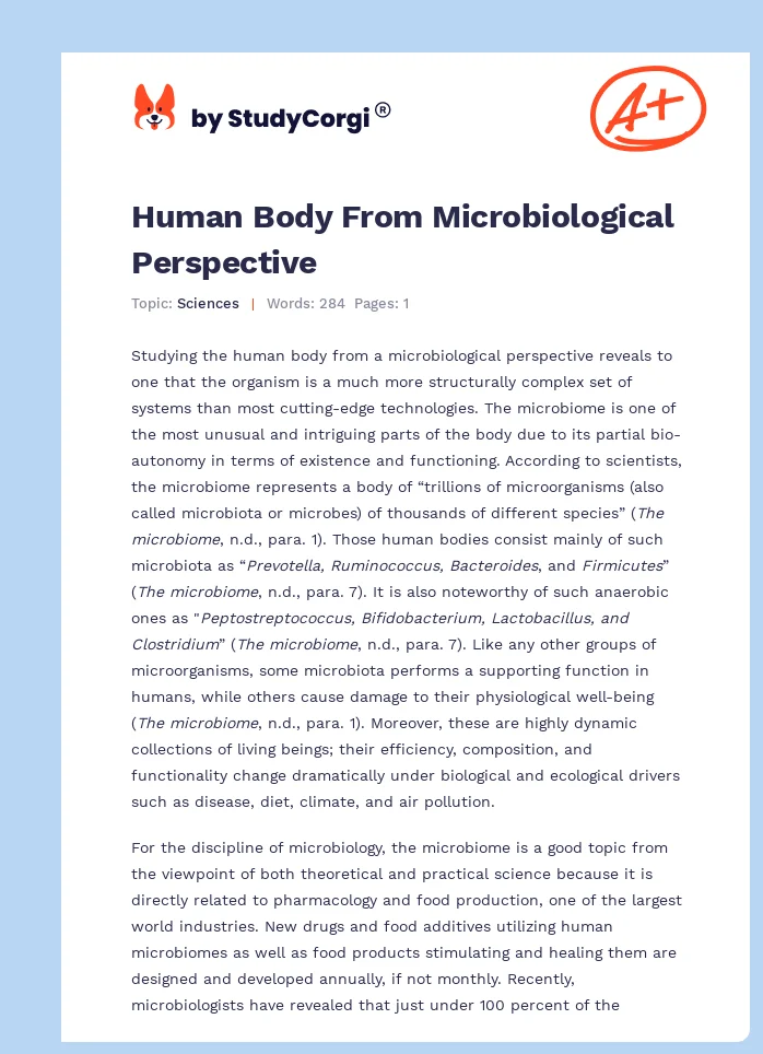 Human Body From Microbiological Perspective. Page 1