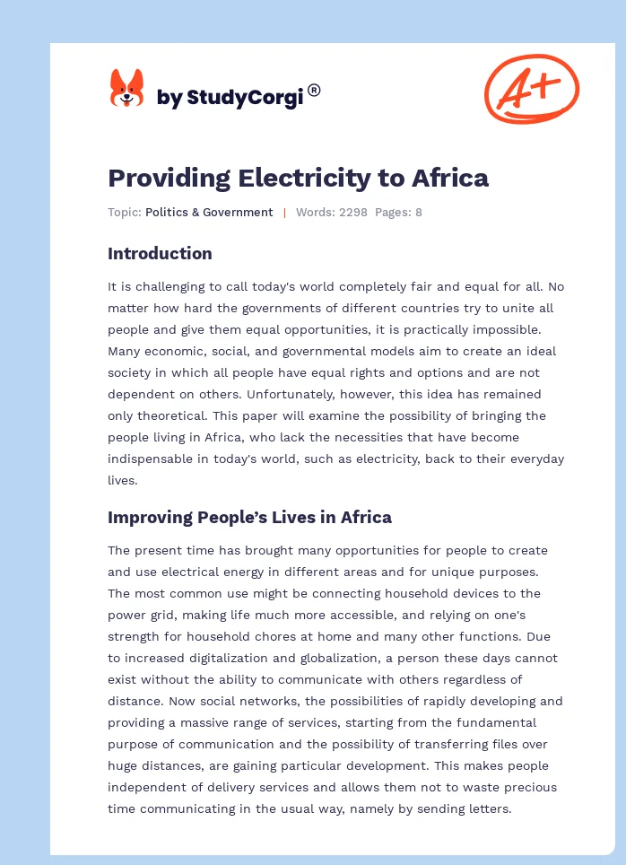 Providing Electricity to Africa. Page 1