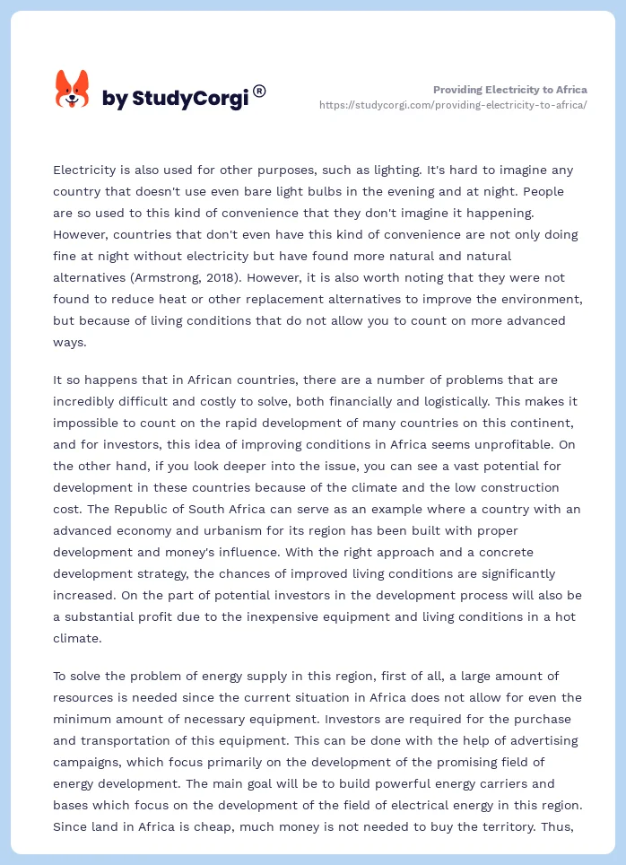 Providing Electricity to Africa. Page 2