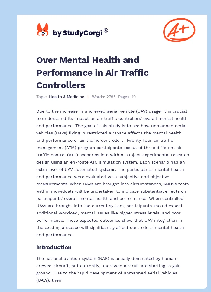 Over Mental Health and Performance in Air Traffic Controllers. Page 1