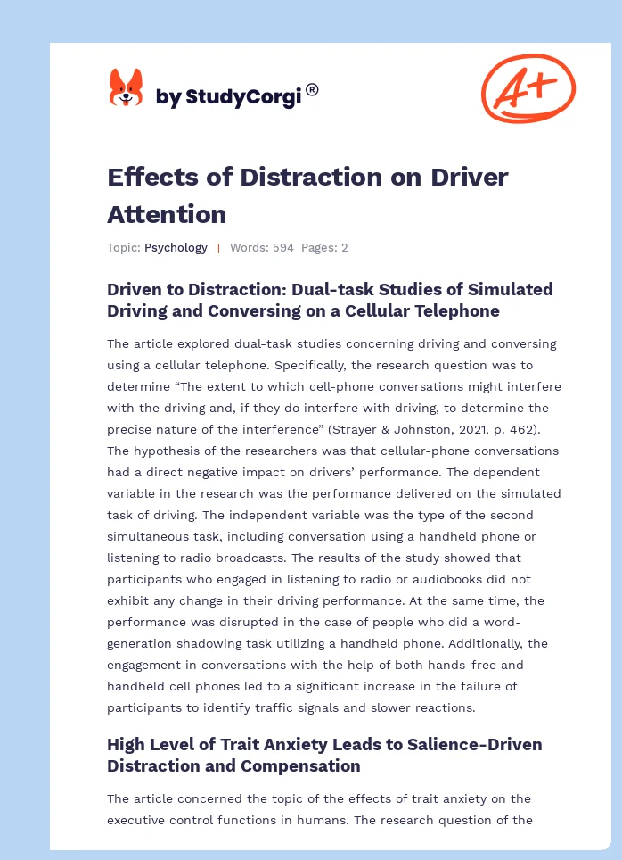 Effects of Distraction on Driver Attention. Page 1
