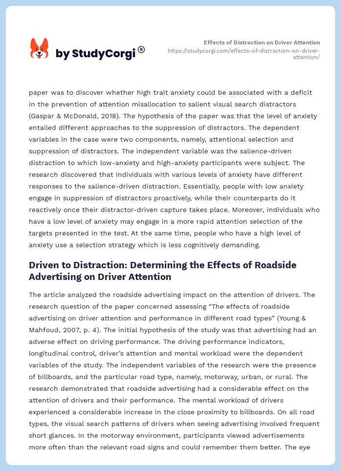 Effects of Distraction on Driver Attention. Page 2