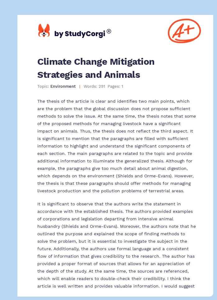 Climate Change Mitigation Strategies and Animals. Page 1