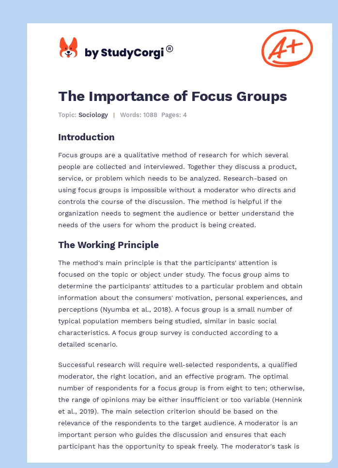 The Importance of Focus Groups. Page 1