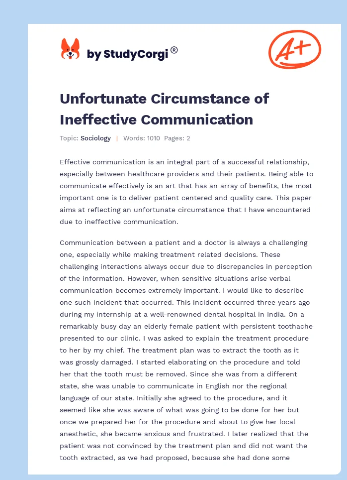 Unfortunate Circumstance of Ineffective Communication. Page 1