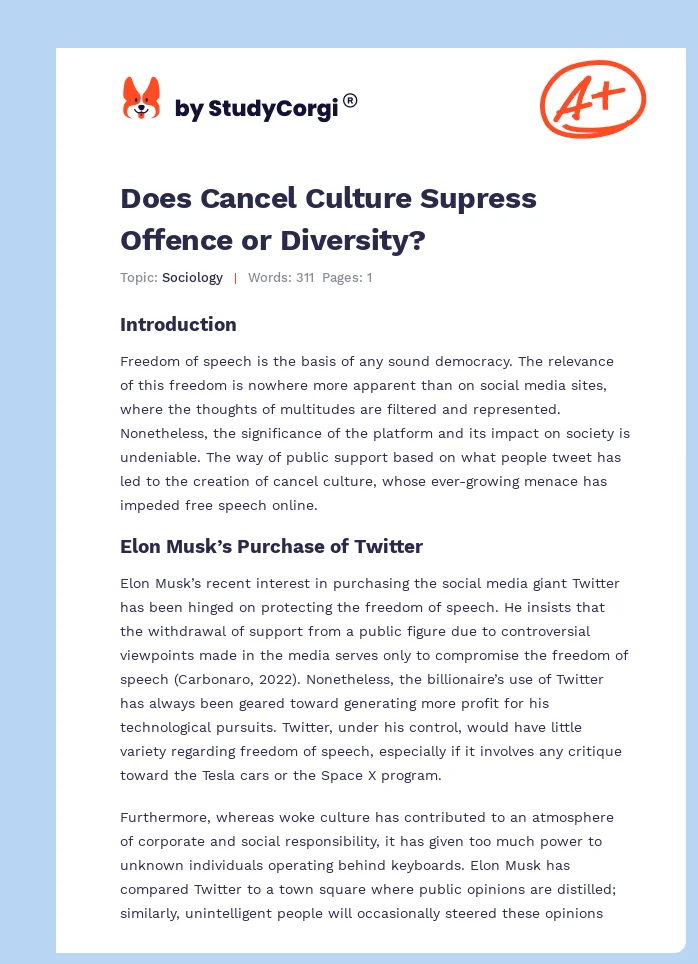 Does Cancel Culture Supress Offence or Diversity?. Page 1