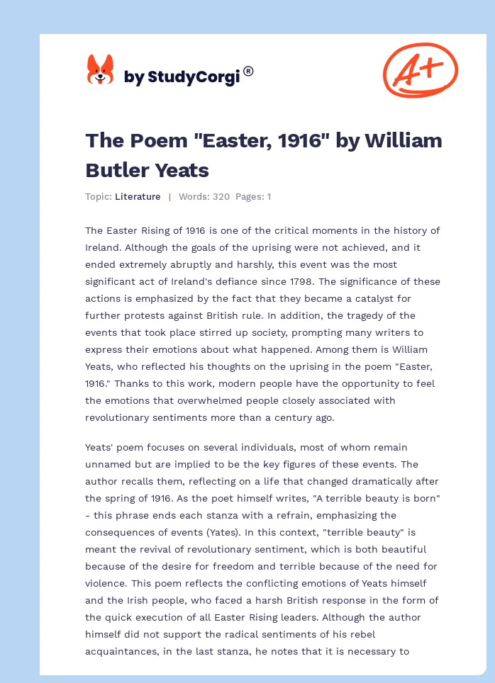 The Poem "Easter, 1916" by William Butler Yeats. Page 1