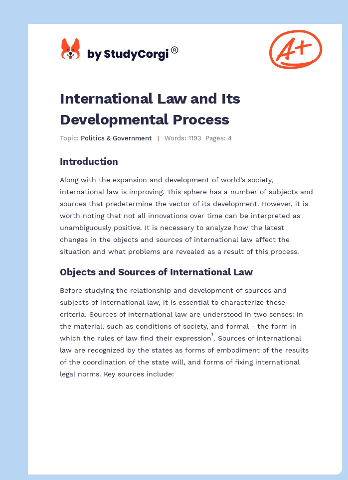 International Law and Its Developmental Process. Page 1