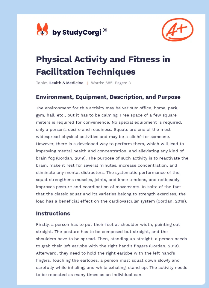 Physical Activity and Fitness in Facilitation Techniques. Page 1