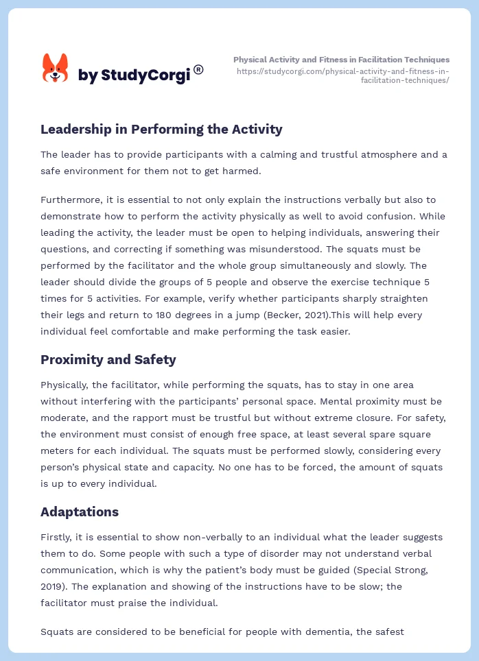 Physical Activity and Fitness in Facilitation Techniques. Page 2