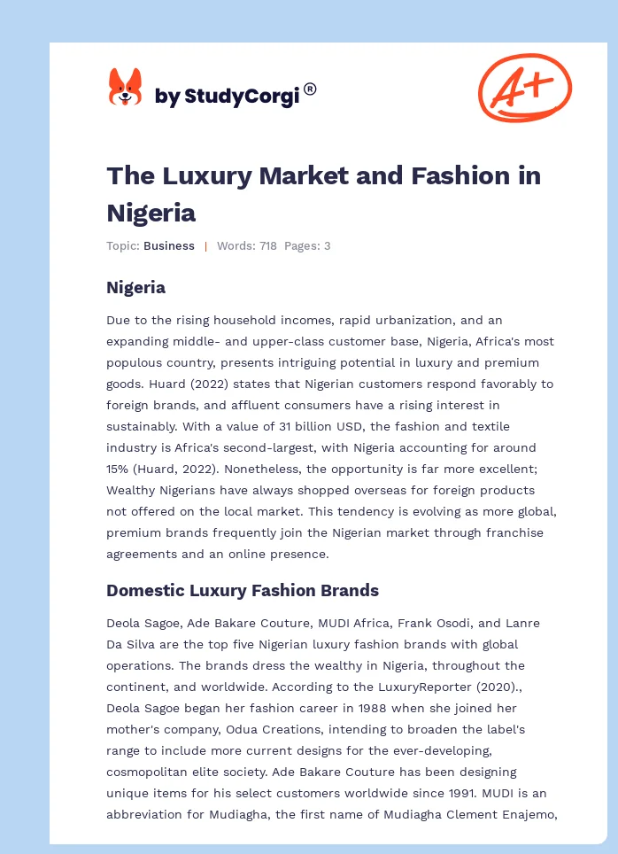 The Luxury Market and Fashion in Nigeria. Page 1