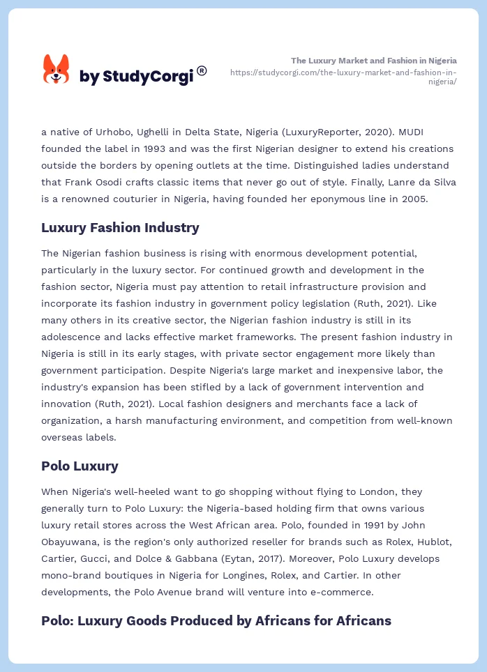 The Luxury Market and Fashion in Nigeria. Page 2