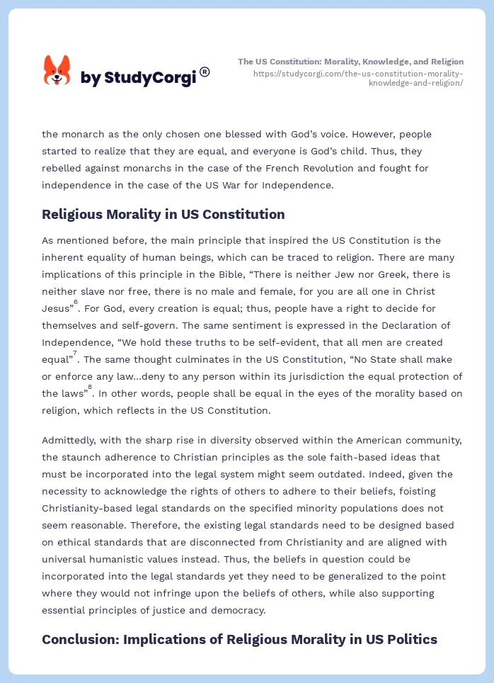 The US Constitution: Morality, Knowledge, and Religion. Page 2