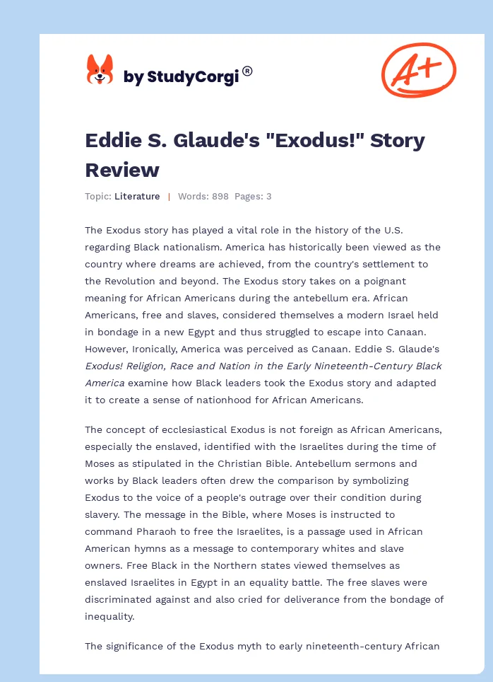 Eddie S. Glaude's "Exodus!" Story Review. Page 1