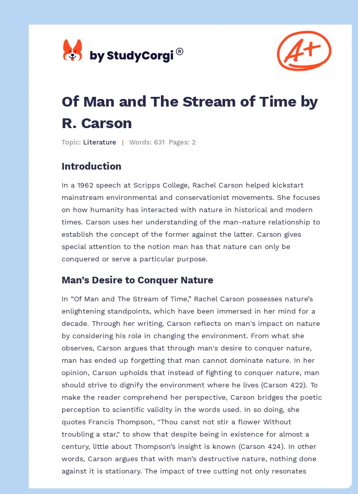 Of Man and The Stream of Time by R. Carson. Page 1