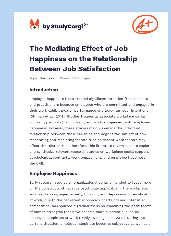 The Mediating Effect of Job Happiness on the Relationship Between Job Satisfaction. Page 1