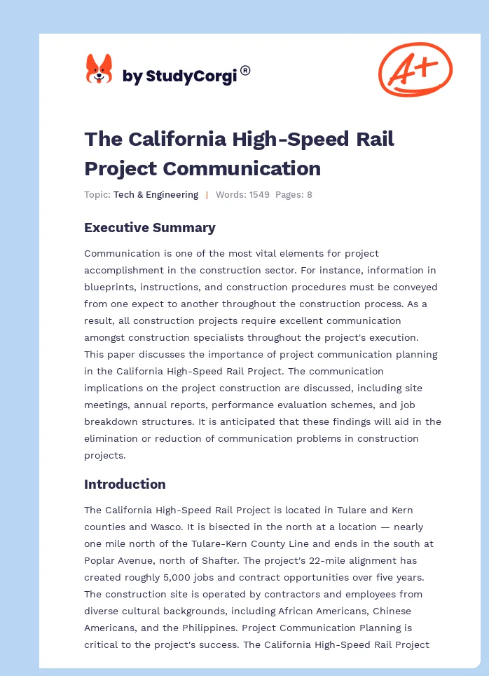 The California High-Speed Rail Project Communication. Page 1