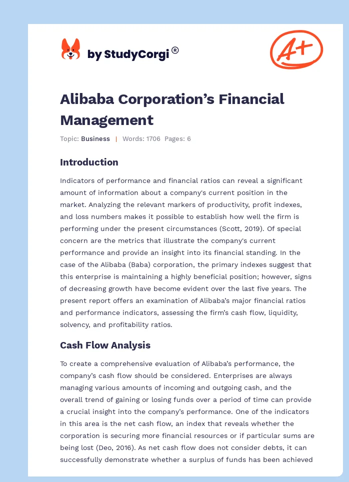 Alibaba Corporation’s Financial Management. Page 1