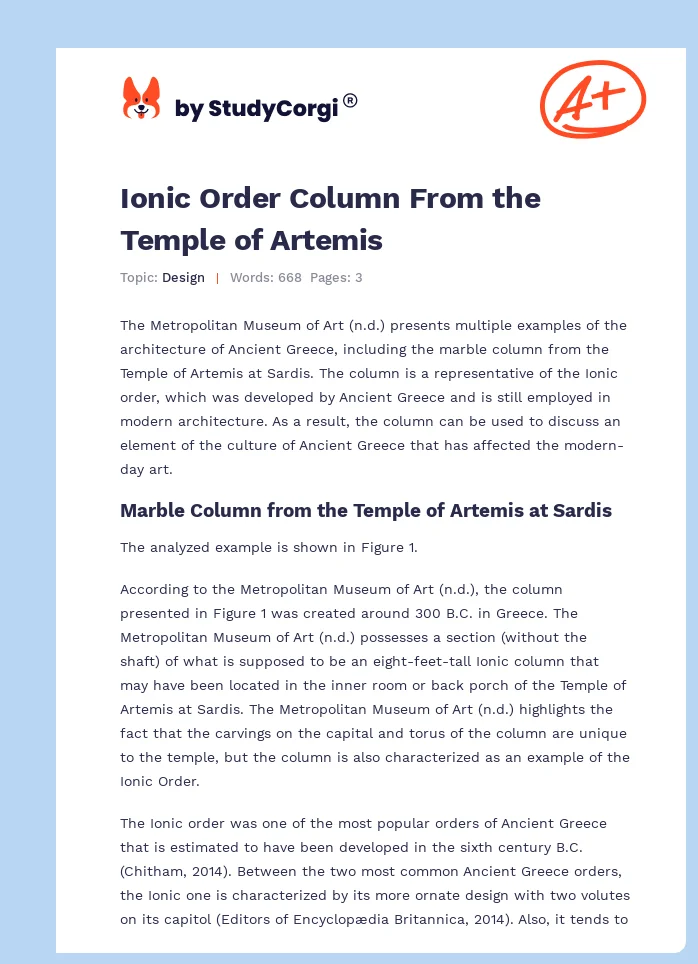 Ionic Order Column From the Temple of Artemis. Page 1