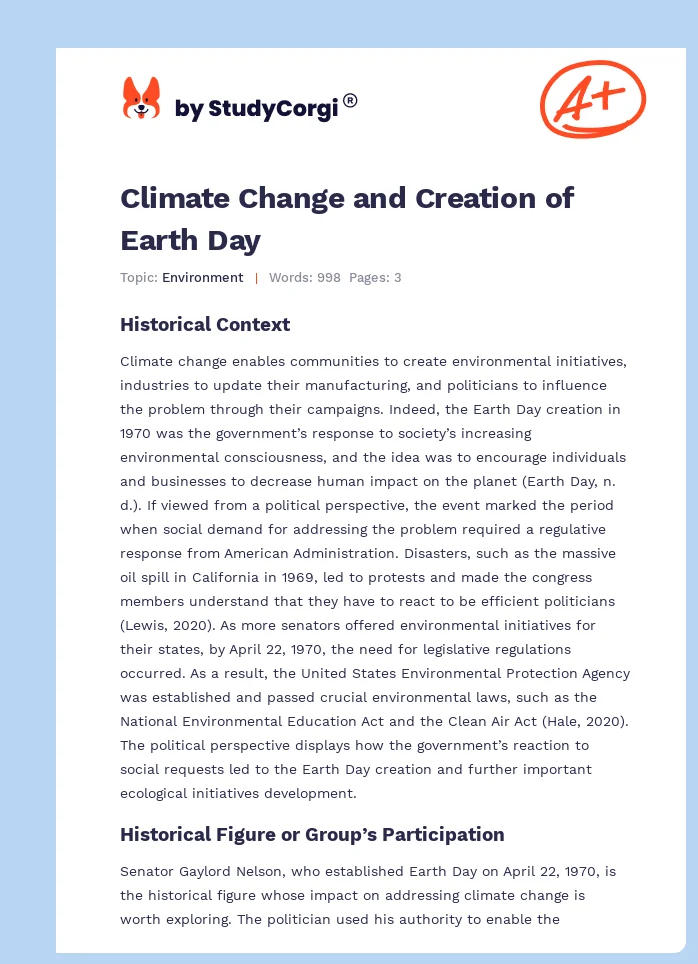 Climate Change and Creation of Earth Day. Page 1