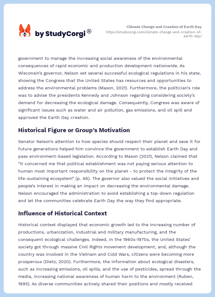 Climate Change and Creation of Earth Day. Page 2