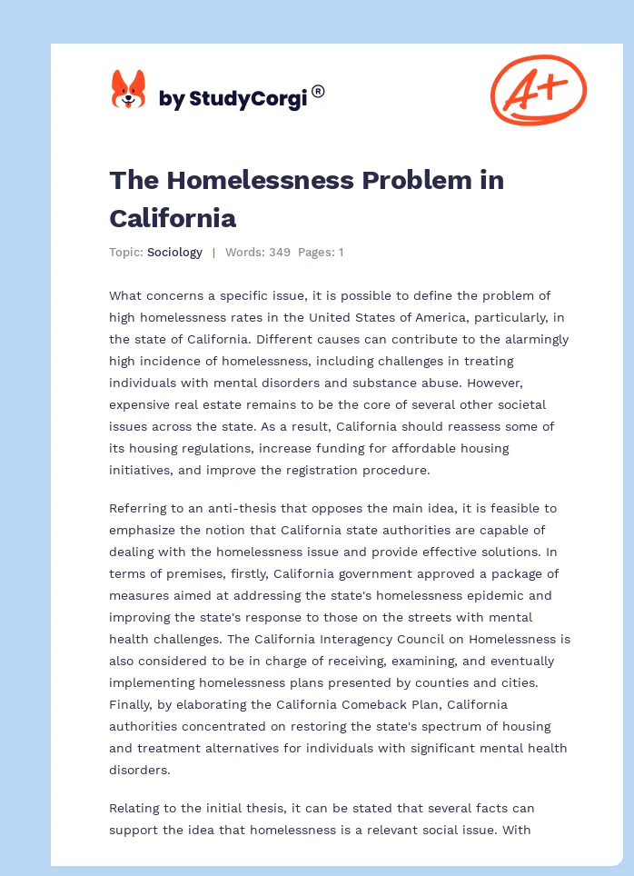 The Homelessness Problem in California. Page 1
