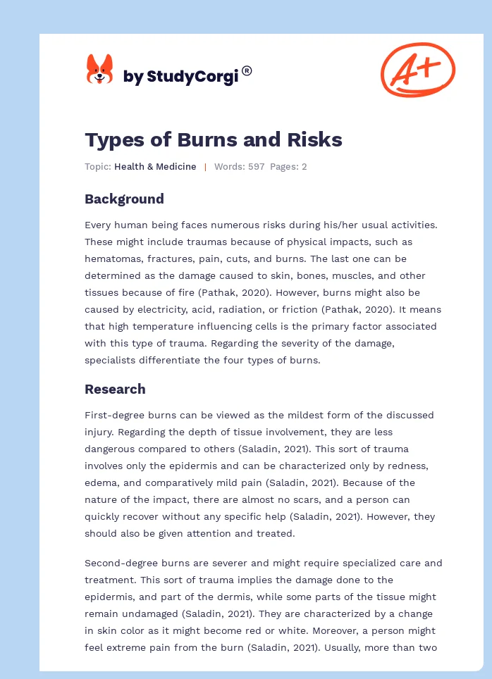 Types of Burns and Risks. Page 1