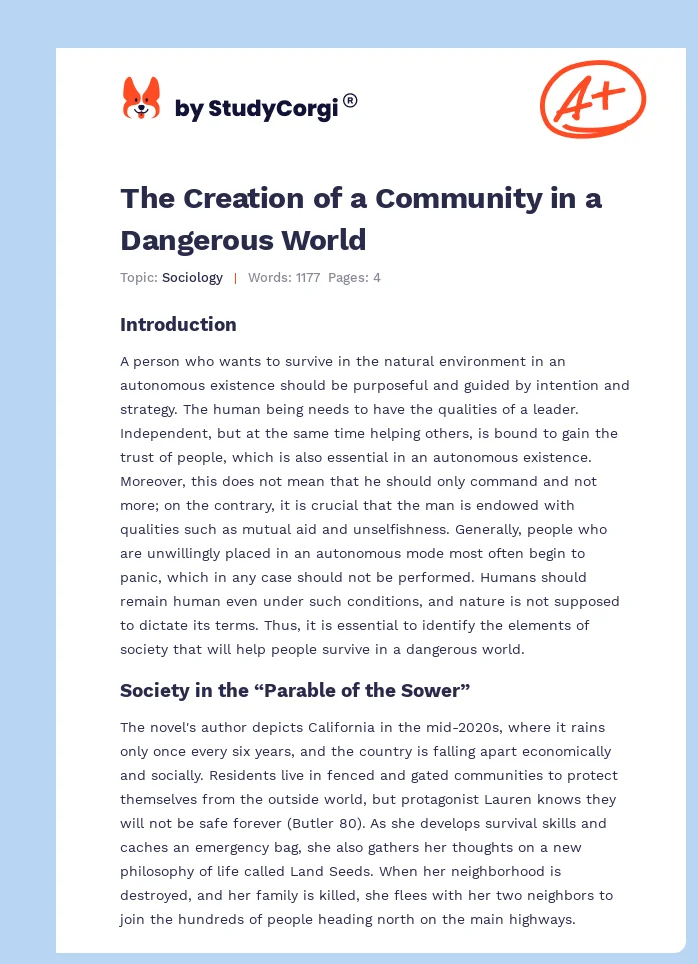 The Creation of a Community in a Dangerous World. Page 1