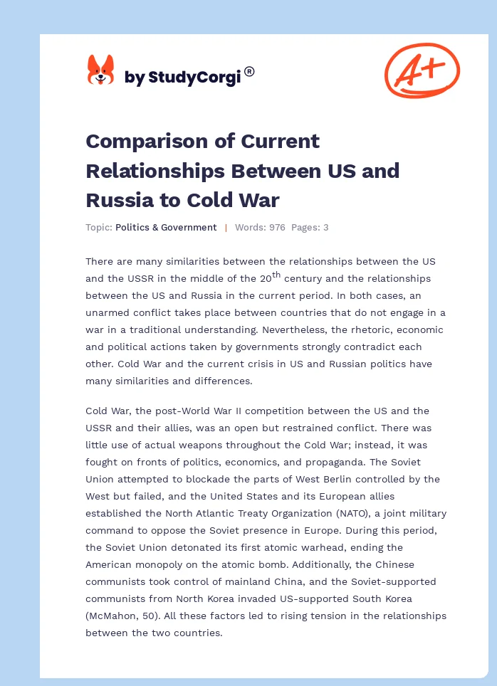 Comparison of Current Relationships Between US and Russia to Cold War. Page 1