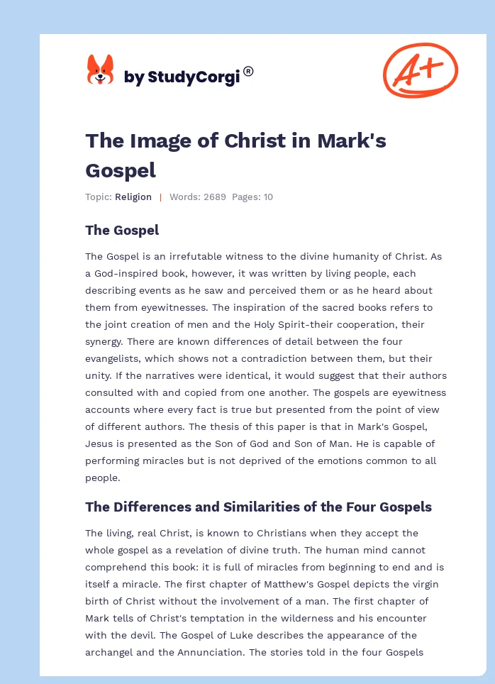 The Image of Christ in Mark's Gospel. Page 1