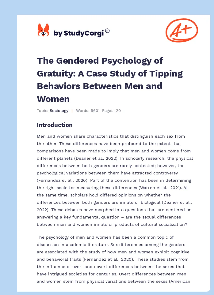 The Gendered Psychology of Gratuity: A Case Study of Tipping Behaviors Between Men and Women. Page 1