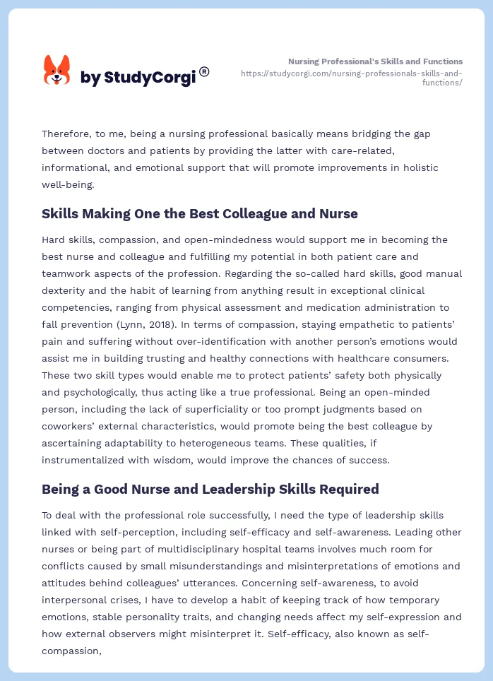 Nursing Professional's Skills and Functions. Page 2