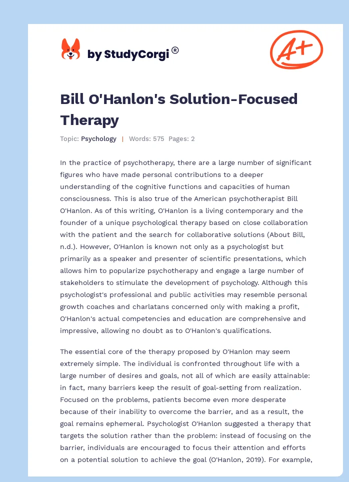 Bill O'Hanlon's Solution-Focused Therapy. Page 1