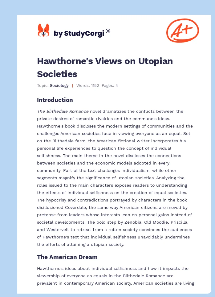 Hawthorne's Views on Utopian Societies. Page 1