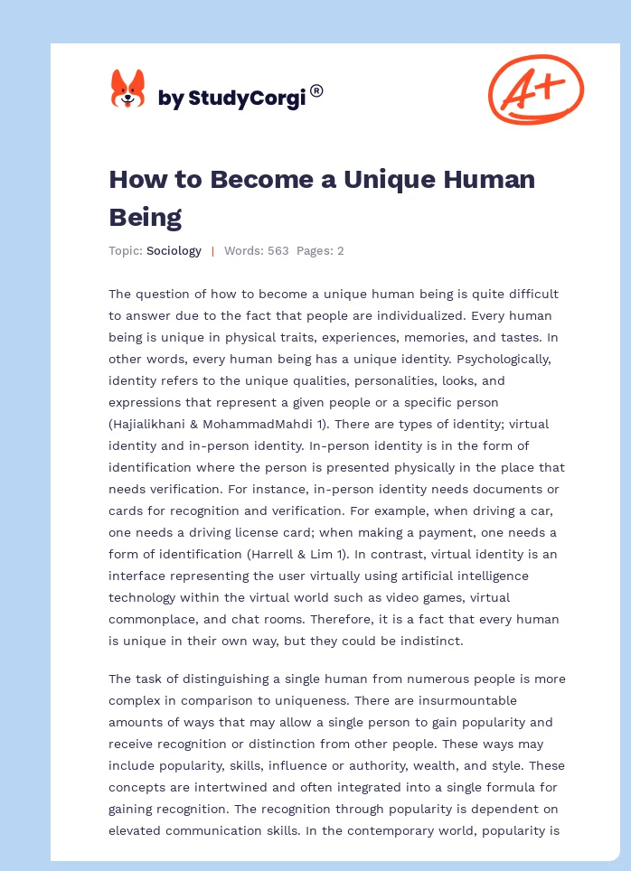 How to Become a Unique Human Being. Page 1