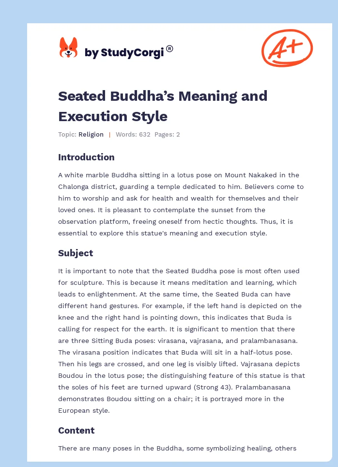 Seated Buddha’s Meaning and Execution Style. Page 1