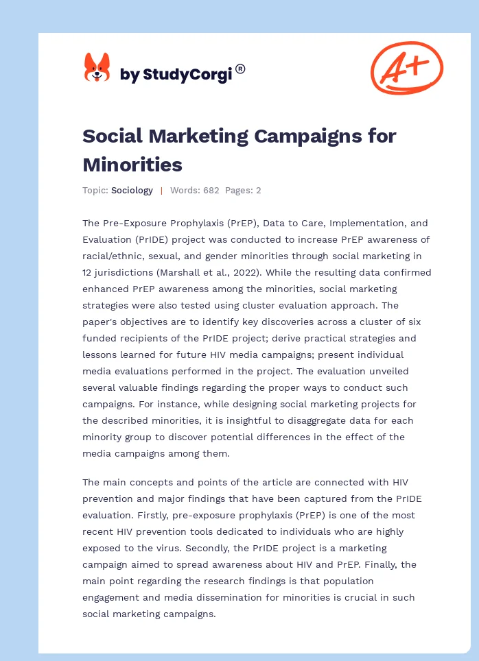 Social Marketing Campaigns for Minorities. Page 1