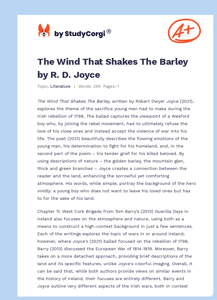 The Wind That Shakes The Barley by R. D. Joyce. Page 1