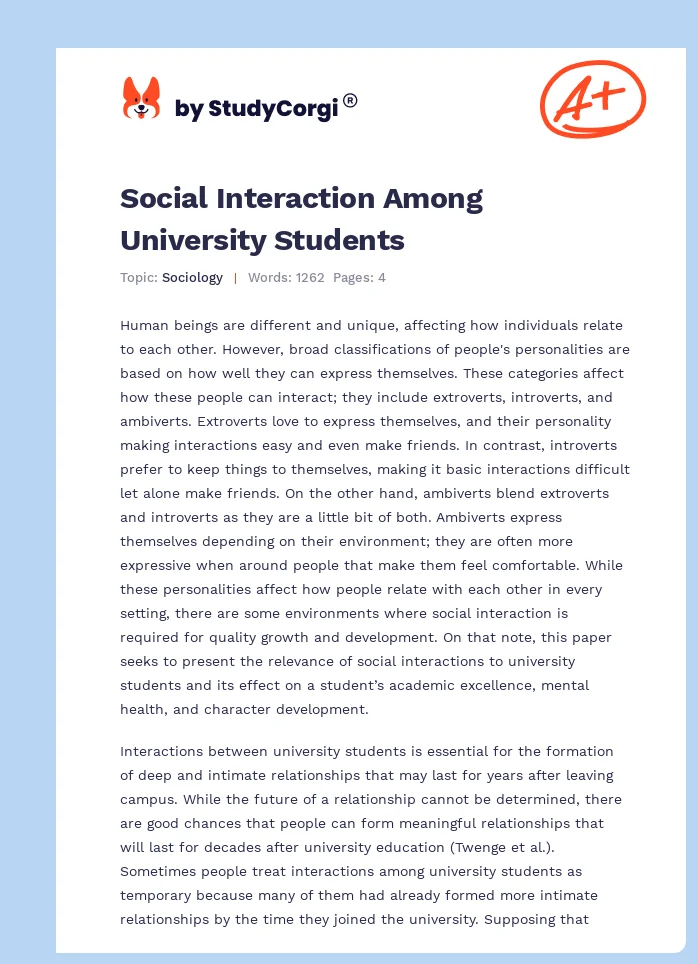 Social Interaction Among University Students. Page 1