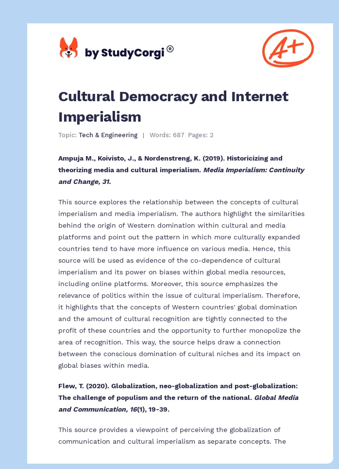Cultural Democracy and Internet Imperialism. Page 1