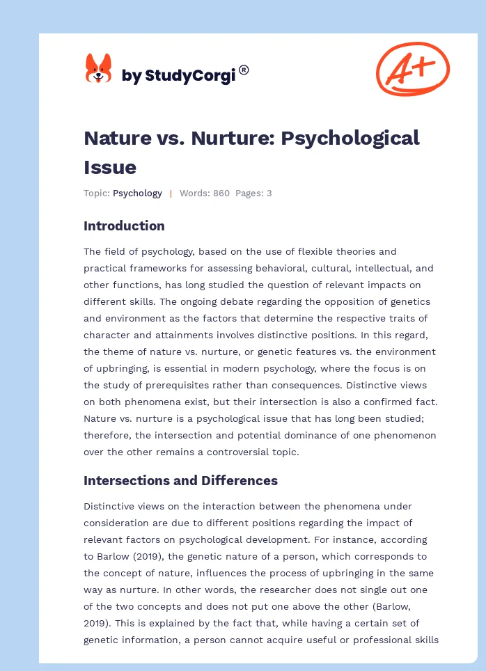 Nature vs. Nurture: Psychological Issue. Page 1